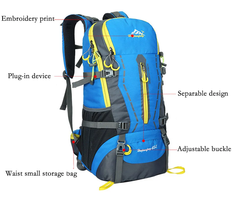 45L Men Women Climbing Travel Riding Sport Bag Water Resistant Rucksack Outdoor Camping Hiking Backpack Military Tactical Bags