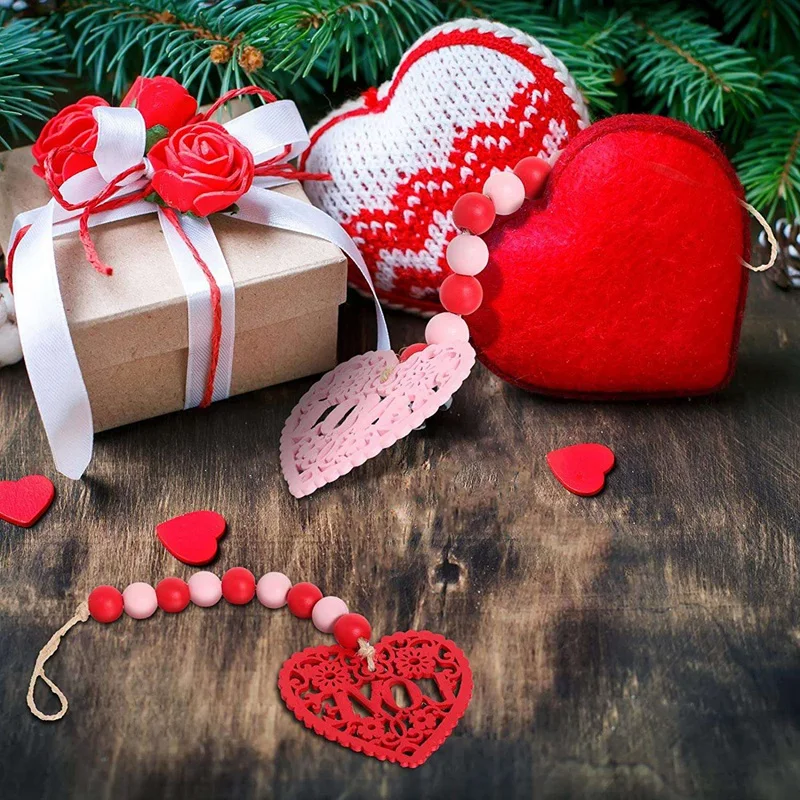 

8 Pieces Valentine's Day Wooden Bead Decor Wooden Bead Heart Garlands Wall Hanging Beads Garlands Rustic Farmhouse Bead