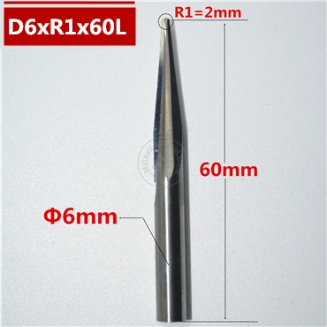 6 мм shank-1PCS, ЧПУ карбида вольфрама Концевая фреза, деревообрабатывающие вставки фрезы, конические сферические концевые фрезы, глубокий рельеф, pvcMDF - Длина режущей кромки: D6xR1x60L