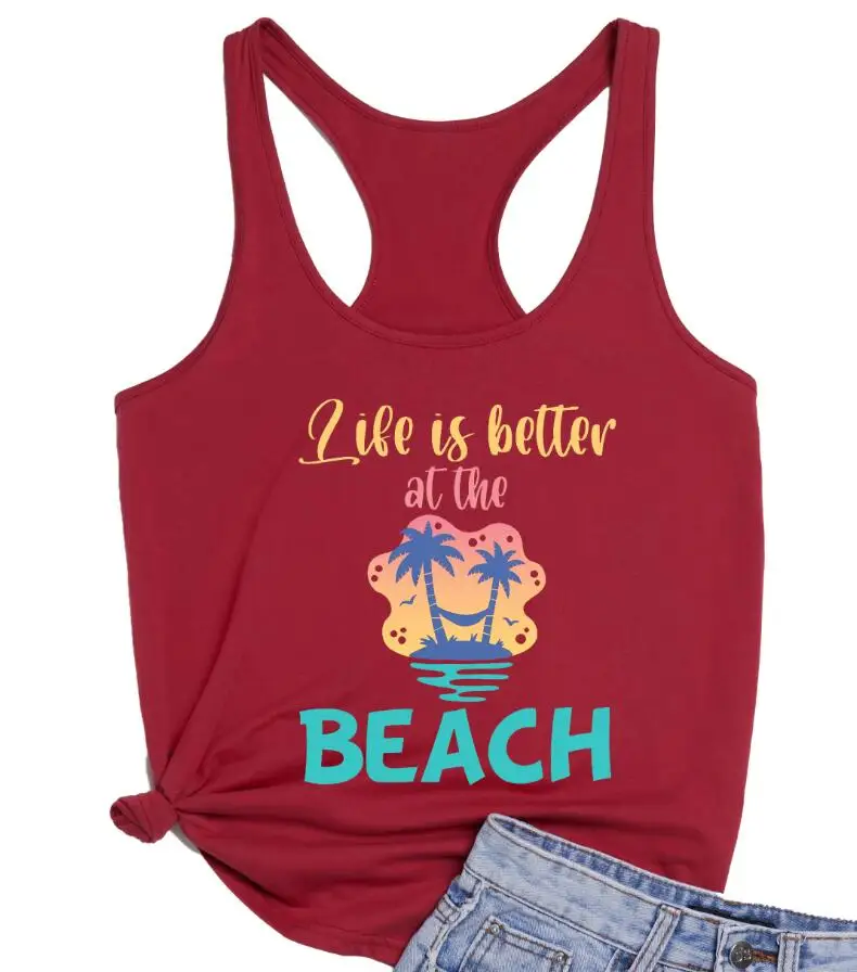 Женский жилет life is better at the beach забавные летние пляжные свободные майки летняя