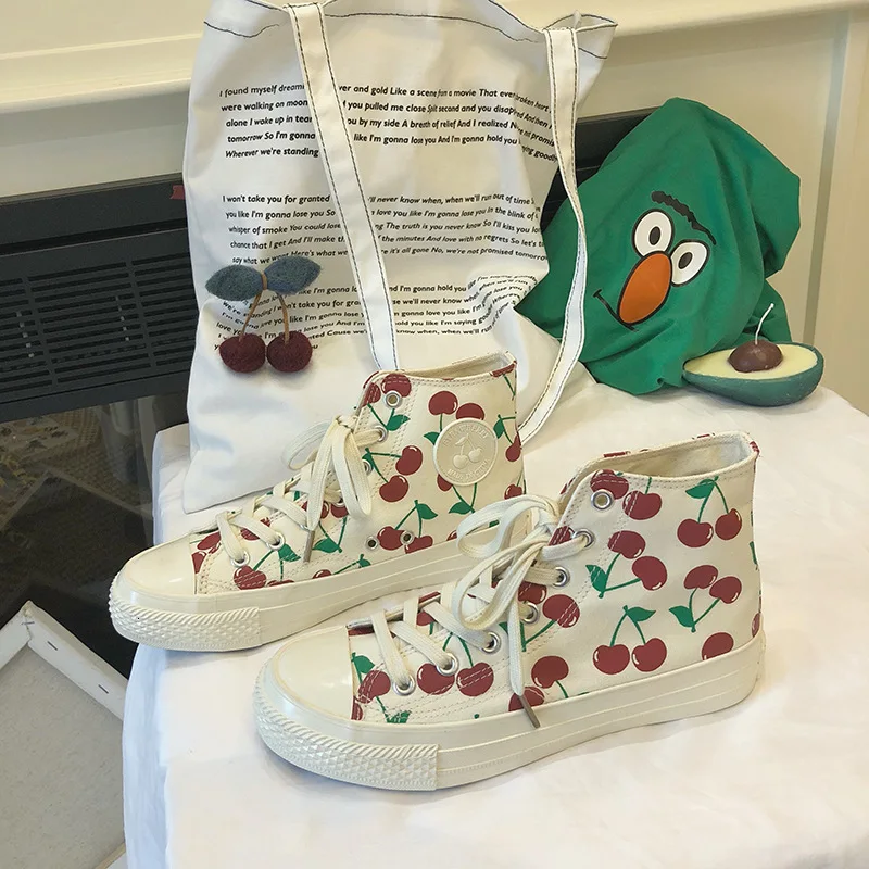 Женские парусиновые туфли с высоким берцем кеды ручной работы вулканизированной