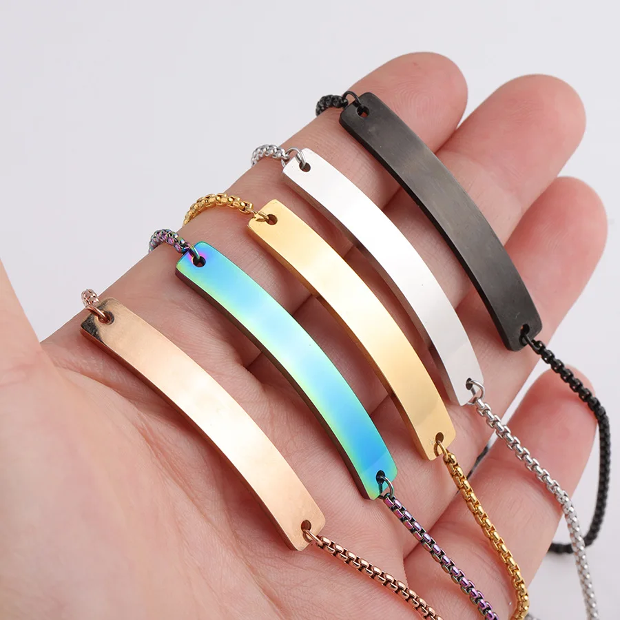 

Stainless Steel Blank Bend Strip Bracelet Metal Rectangle Tag Plate For Engrave Adjustable Chain Bracelet Mirror Polished 5pcs