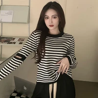 striped vintage 2022 spring fashion new women clothes o neck loose short t shirts tees femme patchwork hollow out tops female