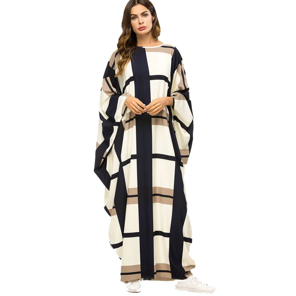 

Women Plus Size Maxi Long Dress Autumn Spring Fashion Lady Color Block Pullover Straight Loose Young Casual African India Muslim