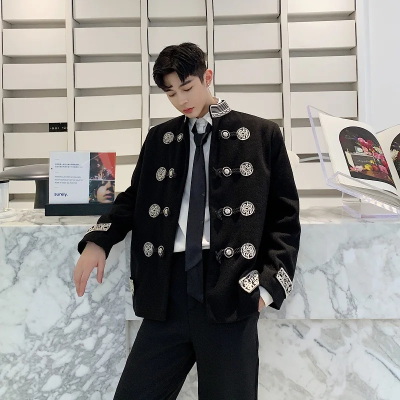 Для мужчин с вышивкой в винтажном стиле С воротником стойкой и Свободный