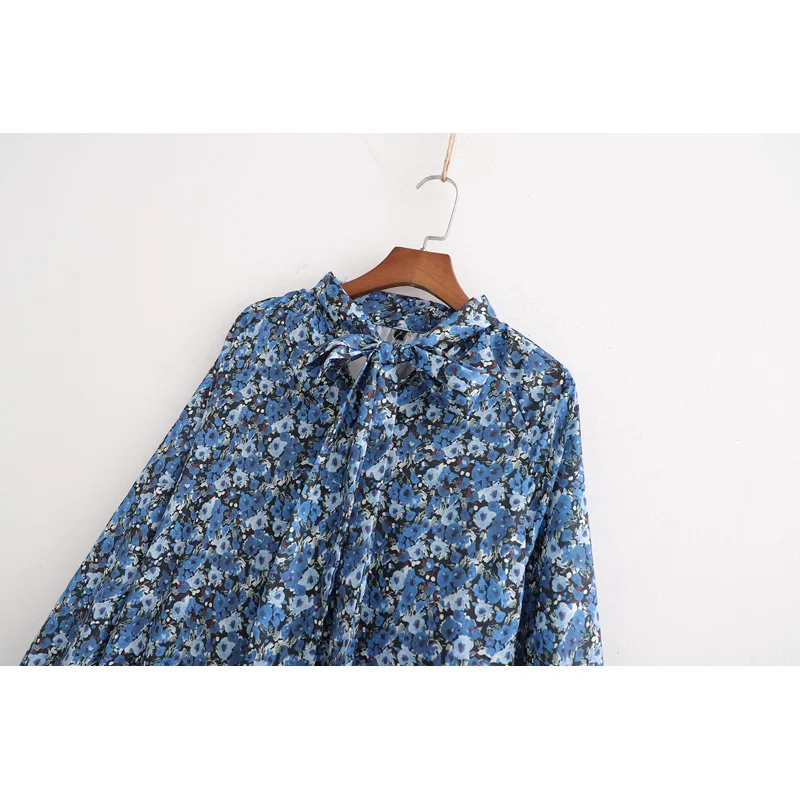 Женское атласное платье миди za синее Свободное с цветочным принтом и