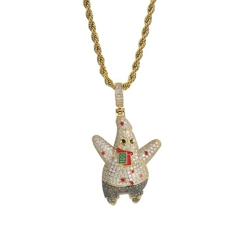 

Patrick Star Pendant Necklace AAA Cubic Zirconia Men Hip Hop Rock Jewelry Bling Pendants with Tennis Chain Gifts