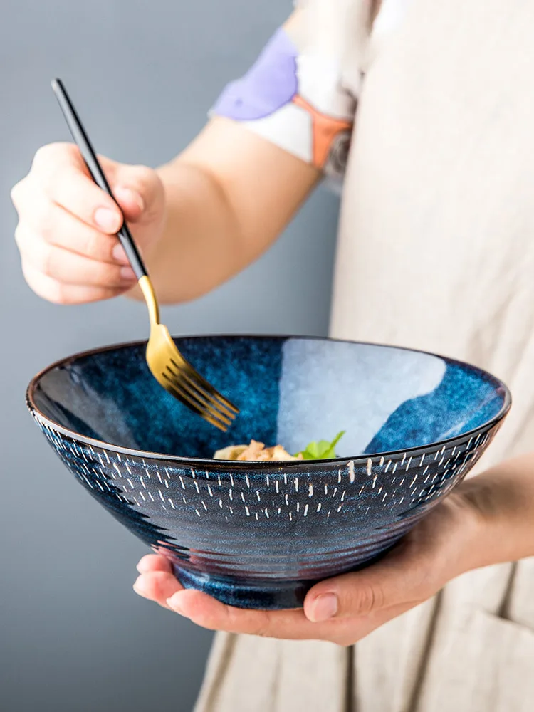 

Star thread Bowl Ceramic ramen bowl large soup bowl household hat bowl salad bowl European tableware open bowl