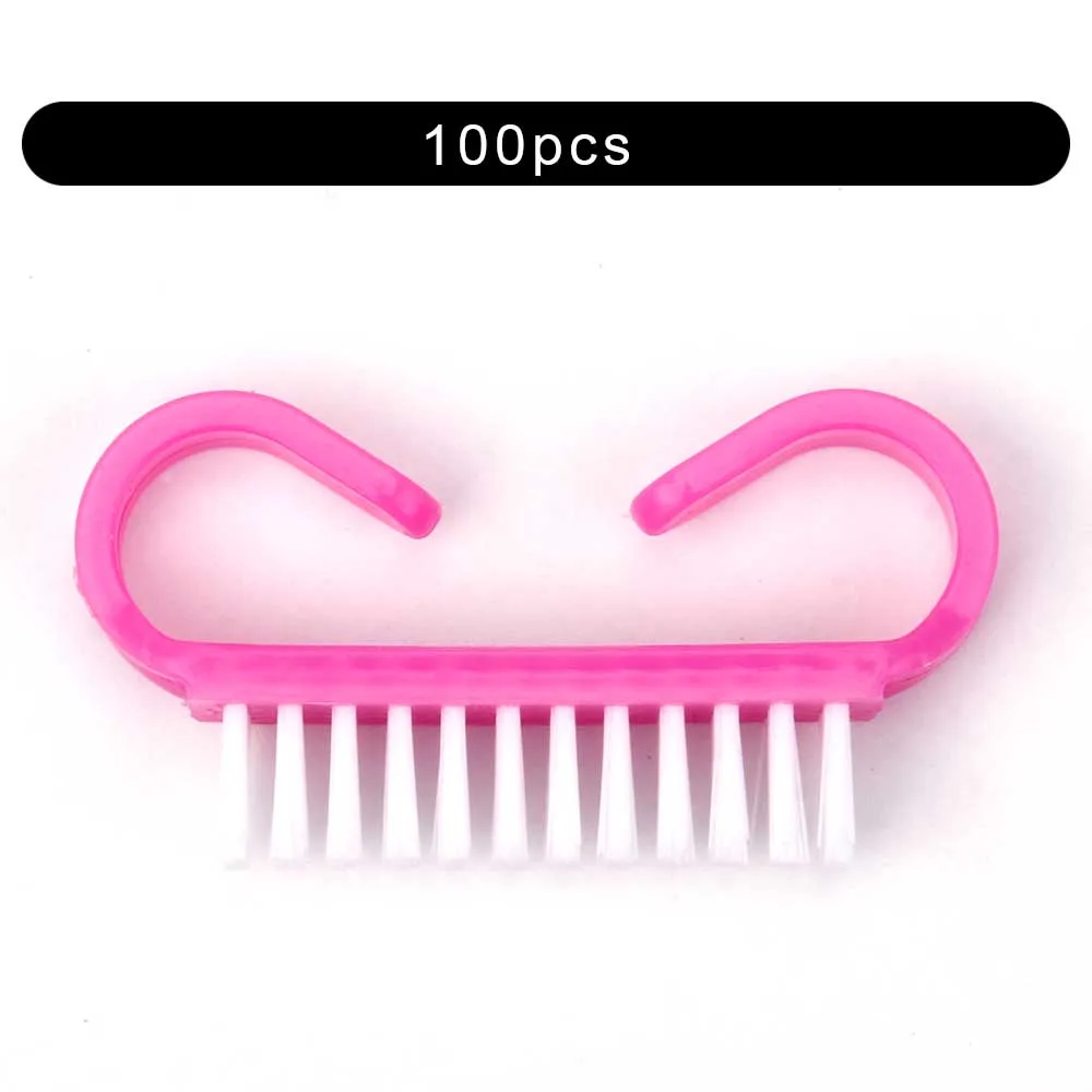 100pcs Solid Pink 10/50/100 шт щеточка для чистки ногтей ручка Нейл-арт маникюра и педикюра, инструмент Пластик УФ-гель для ногтей для удаления для очистки от пыли Уход Макияж стиральная - Цвет: 100pcs Solid Pink