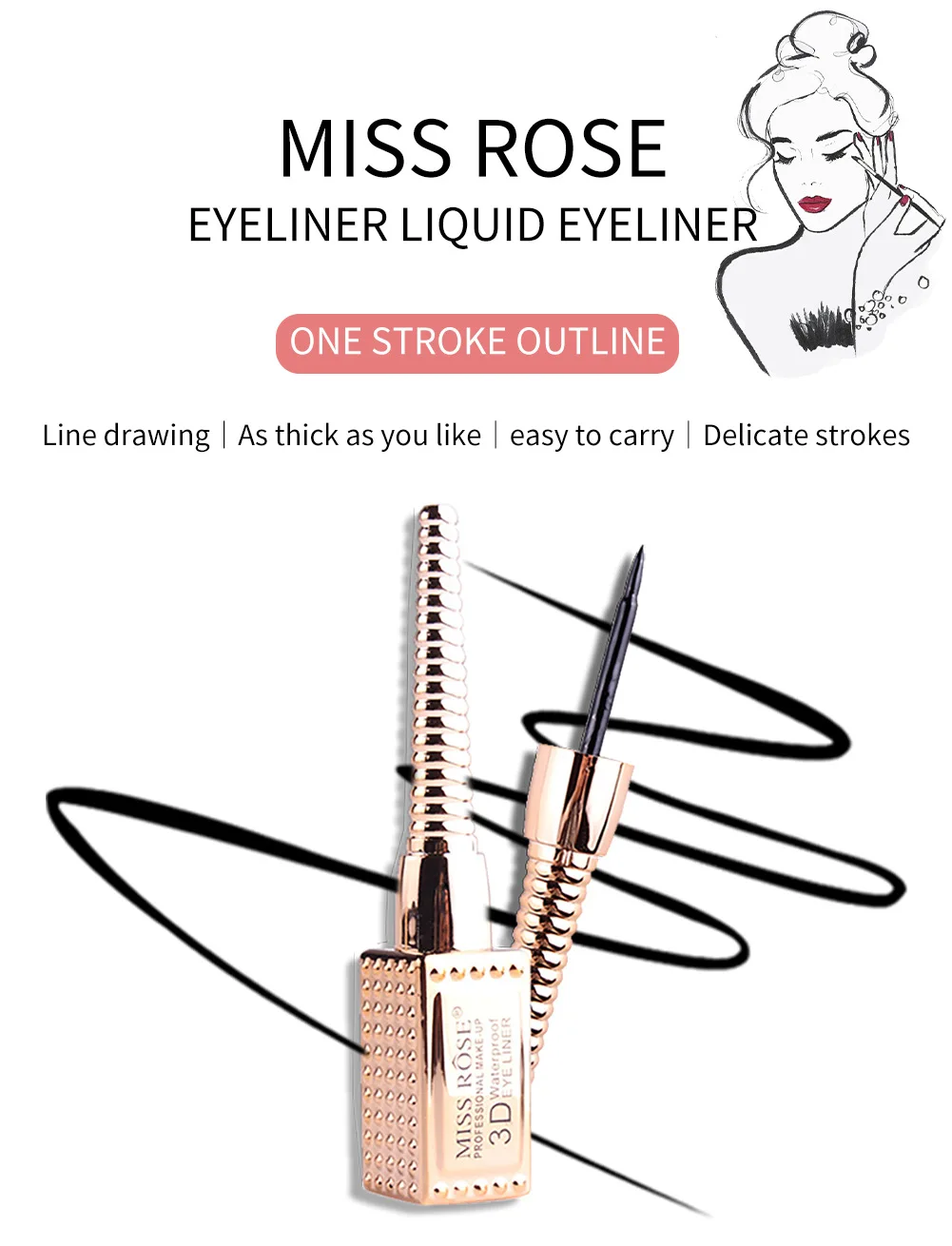 

3D Not Easy To Smudge Waterproof and Durable Eyeliner 3D Golden Tube Eyeliner Female Eye Liner Black Thin Head Eyeliner