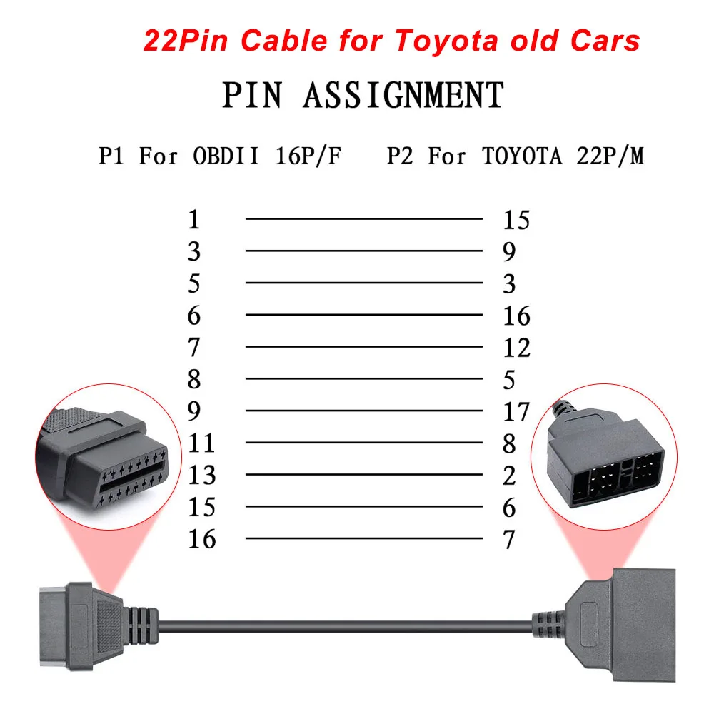 16 контактный разъем OBD OBD2 для Toyota 17/22 Pin адаптер MINI VCI J2534 автомобильный