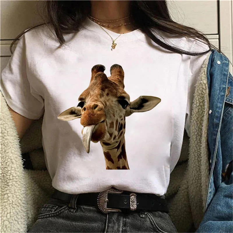 

New Summer giraffe print t shirts for women cartoon casual t-shirt lady short sleeve tops tees shirt female clothes