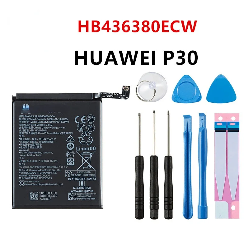 

100% Оригинальный аккумулятор HB436380ECW 3650 мАч для HUAWEI P 30 ELE-L09 ELE-L29 ELE-AL00 мобильный телефон ELE-TL00 батареи + Инструменты