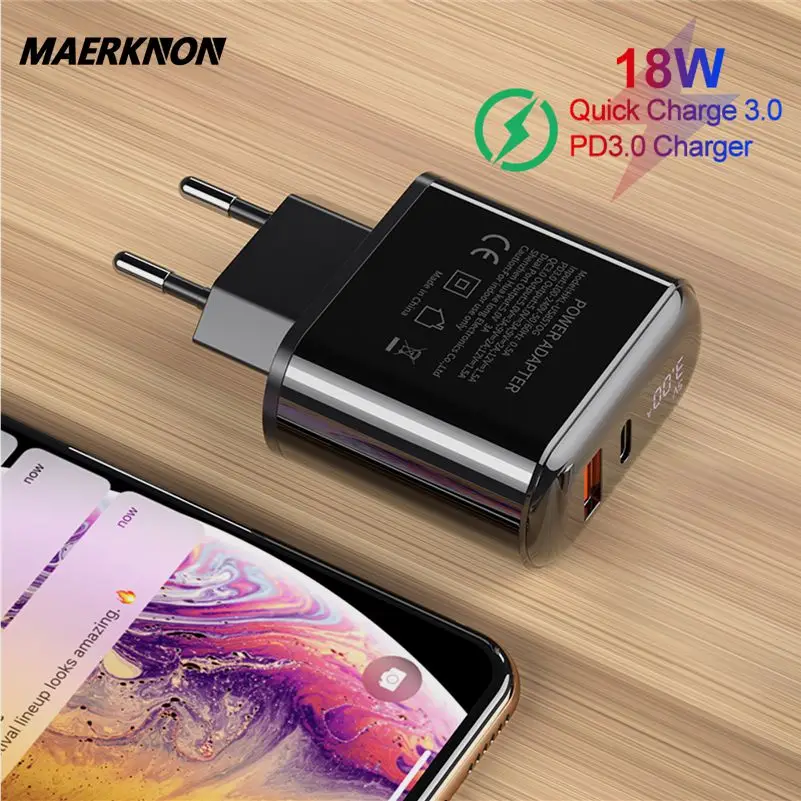 

Зарядное устройство PD 18 Вт, USB, быстрая зарядка, вилка ЕС/США, дорожное настенное зарядное устройство для xiaomi mi10, iphone 12 pro max, Huawei, Samsung, зарядное ...