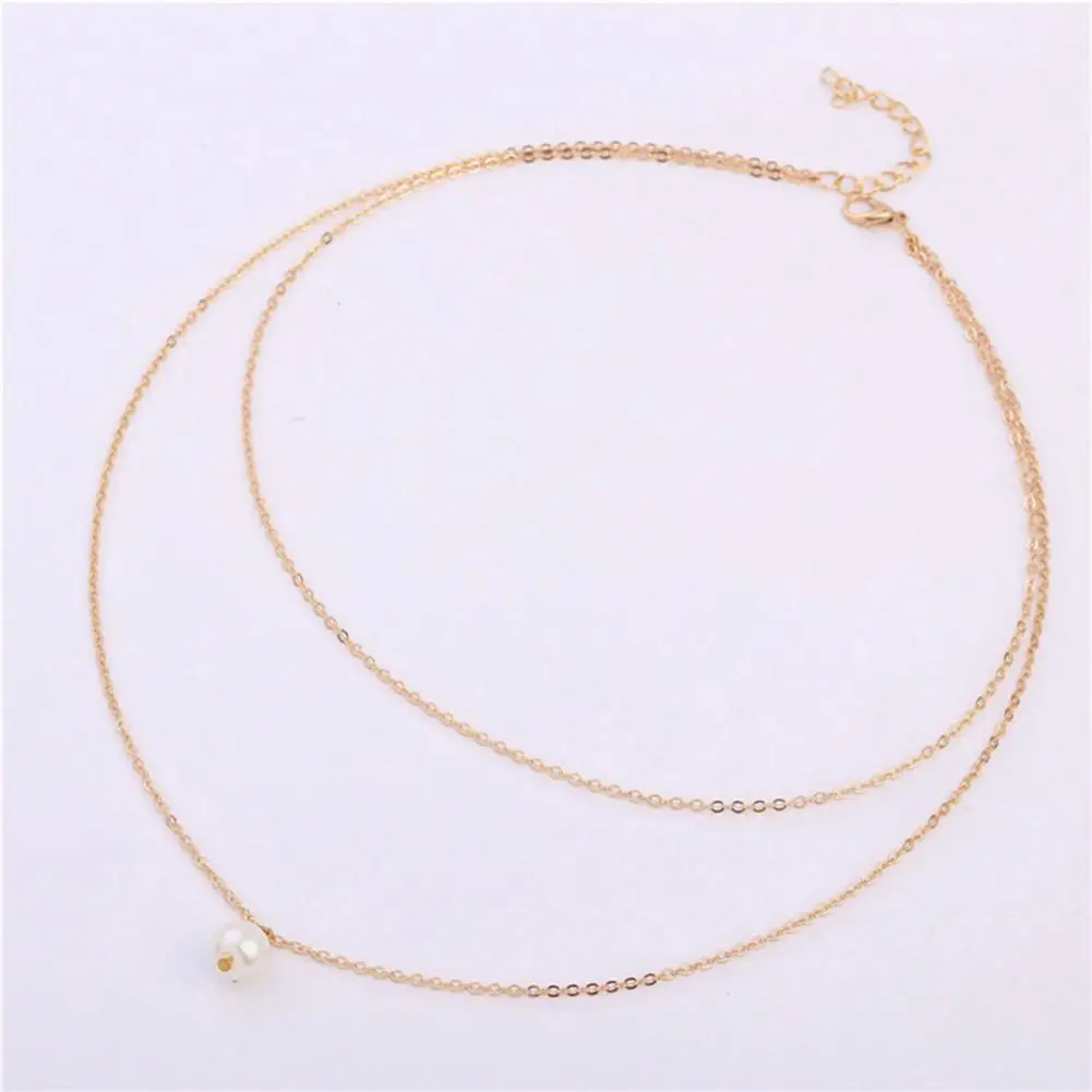 

80% Hot Sale Pearl Necklace Simple Wear-resistant Women Double Layer Faux Pearl Pendant Chain for Party Jewelry Gift