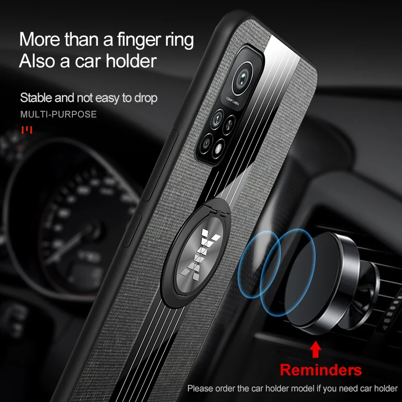 

For Xiaomi Mi 10T Case Mi10T Lite Ring Holder Fabric Hard Cover Soft Frame Cloth Phone Case For Xiomi Xiaomi Mi 10T Pro 5G