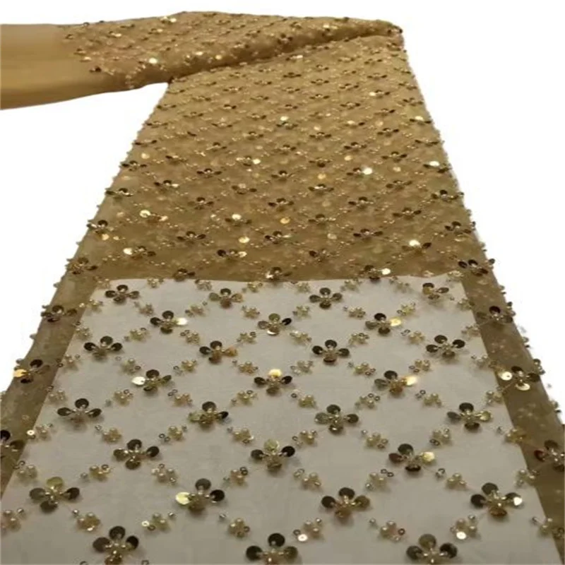 

Золотые 3d блестки, африканская кружевная ткань 2022, высокое качество, нигерийский французский тюль, кружевные бусины, ткань, блестящая сетка для свадебного шитья