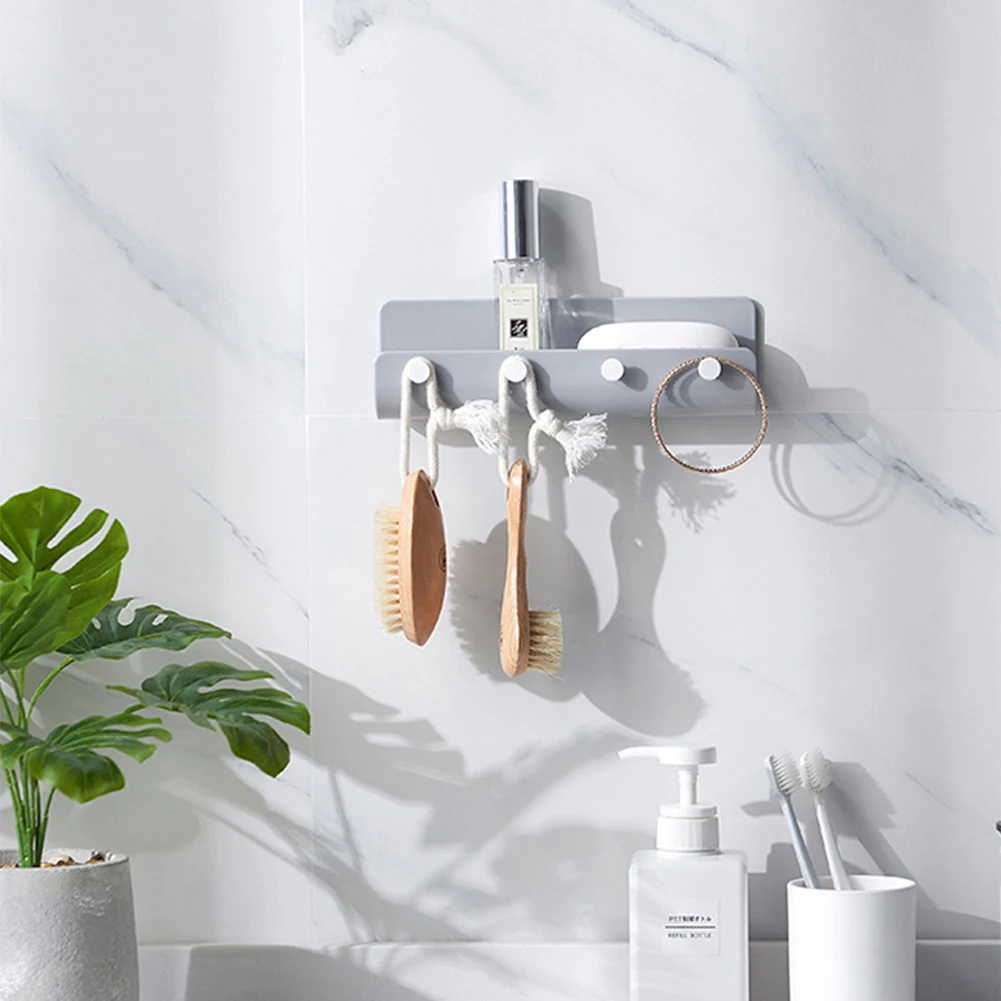 

Simple Key Hook Modern White Gray Color Wall-Mounted Storage Shelf Chic U-Shape 4 Hooks ABS Plastic Materials Household Corridor