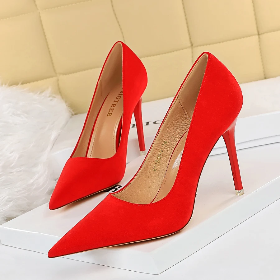 Plus Size 43 New Solid Super High Heels Women Office Flock Pointed Toe 10.5cmHigh Club Party Ladies Pumps Wedding Female Shoes