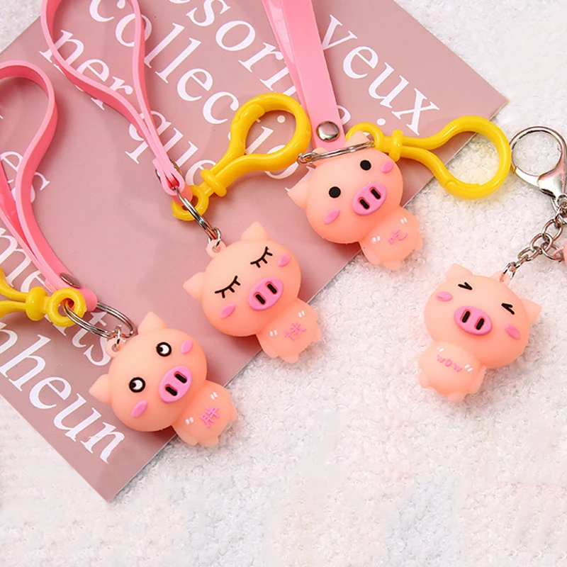 

1PC Cute Pink Emoji Pig Keychain Cartoon Pig Bell Car Keyring Girl Bag Pendant Keyfob Lanyard Women Jewelry Gift Key Chains