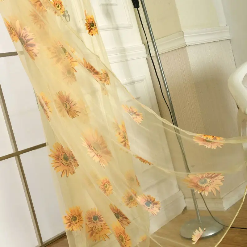 

Flower Print Yellow Sheer Curtains For Living Room Tulle Curtain Bedroom Window Treatment Finished Voile Drape Decoration