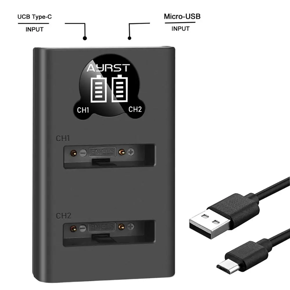 Аккумулятор для камеры ENEL5 1800 мАч EN EL5 + двойное зарядное устройство USB AKKU Nikon Coolpix P80