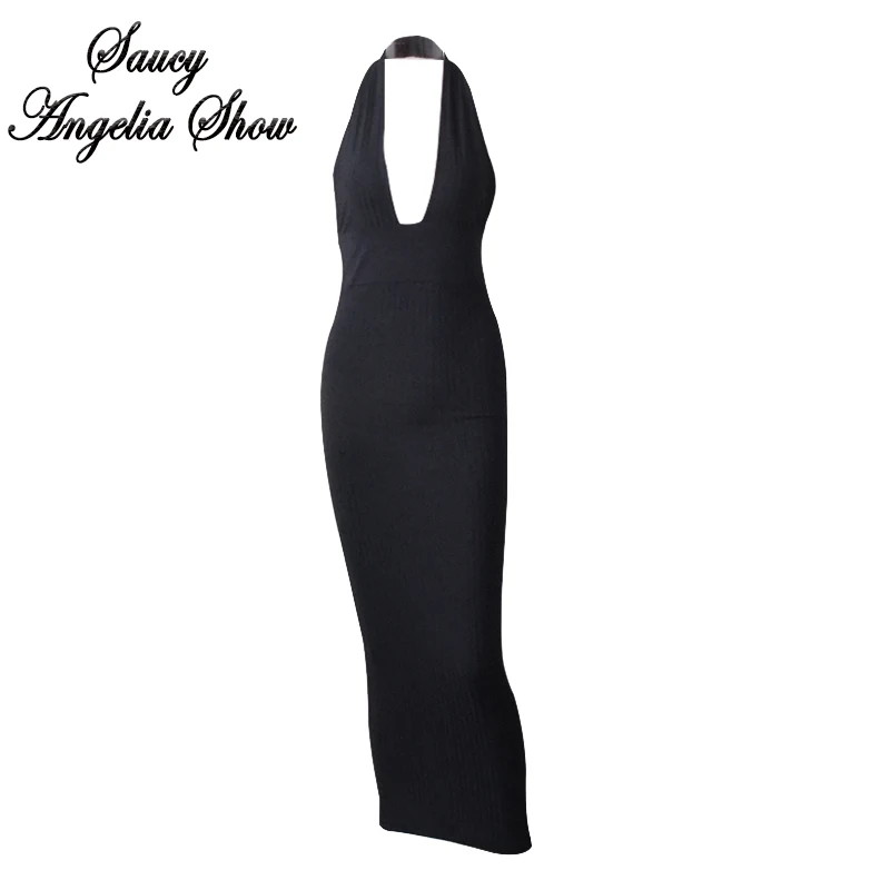 Женское платье с глубоким v образным вырезом летнее облегающее и высокой талией