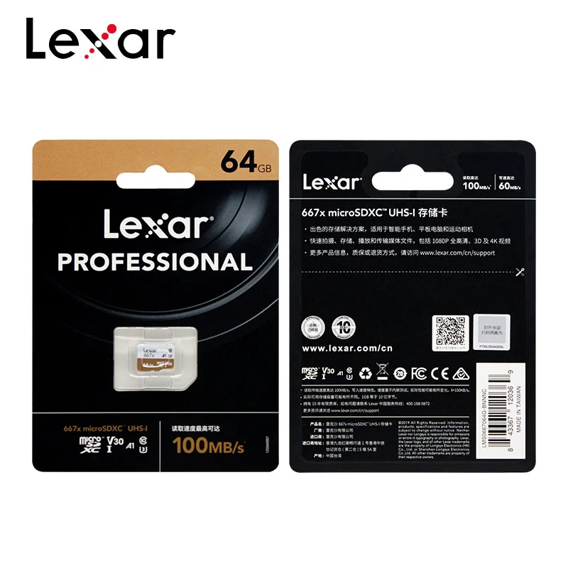 

Lexar 256GB Micro SD Card SDXC Cards 667x UHS-I Cards TF Card Professional Memory Card 64GB U3 V30 A2 A1 Free shipping