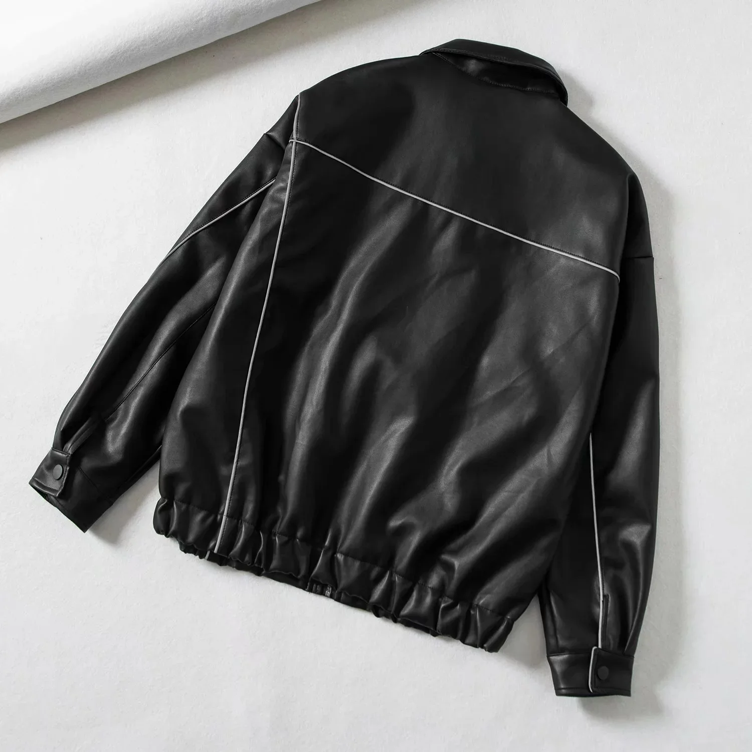 Женская кожаная куртка в стиле сафари на осень и зиму свободная Светоотражающая