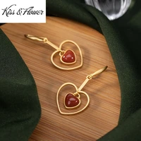 kissflower er152 fine jewelry wholesale fashion woman bride girl birthday wedding gift vintage heart 24kt gold drop earrings