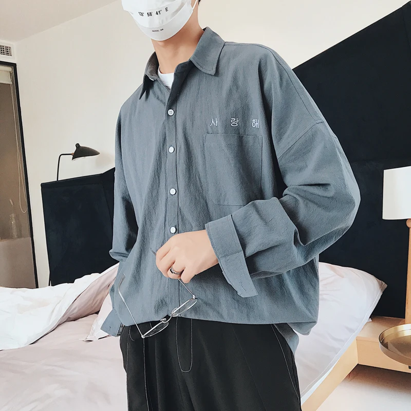 

LAPPSTER Mens Korean Fashions Shirts long sleeve 2020 Mens Harajuku White Embroidery Cotton Shirts Male button up shirt Shirt