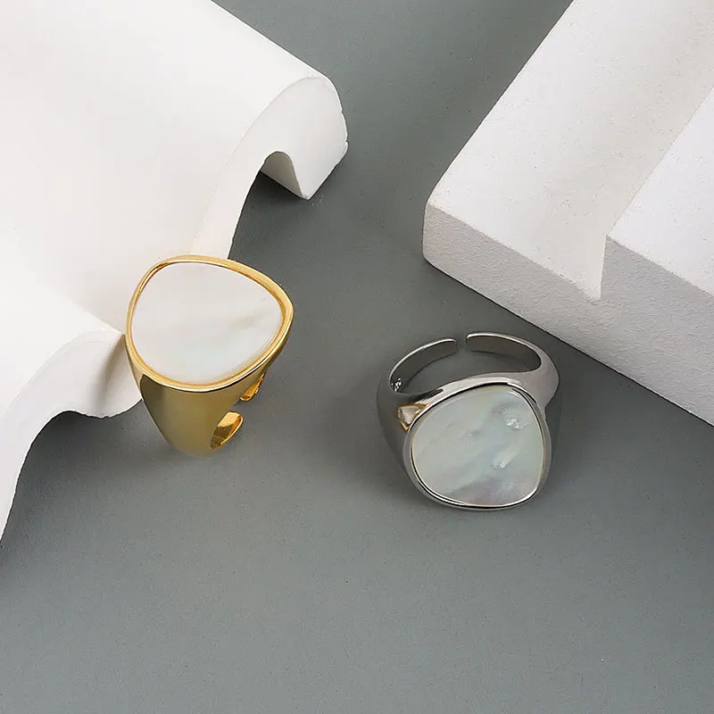925 Sterling Silver Female Male Big Ring Finger Elegant Shell Stone Light Soomth Unique Ring for Woman Man Punk Jewelry Circle