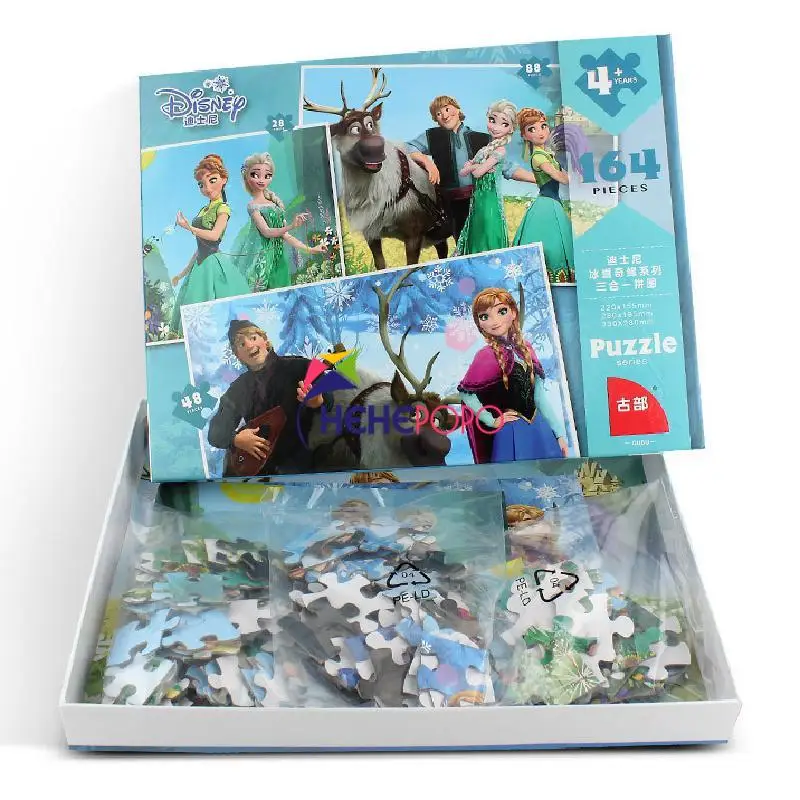 

164pcs Disney Original Frozen Elsa Princess 3-In-1 Cartoon Puzzle Lightning Mcqueen Children Educational Toy Kids Gift With Box