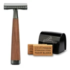 HAWARD двойная Безопасная бритва с имитацией орехового дерева, многоразовая Безопасная бритва унисекс, традиционная бритва с 10 лезвиями