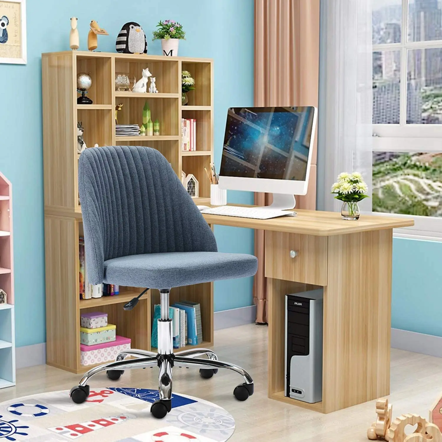 

Офисное кресло NewHome, современное кресло из саржевой ткани, регулируемое офисное кресло со средней спинкой, эргономичное офисное кресло сине...