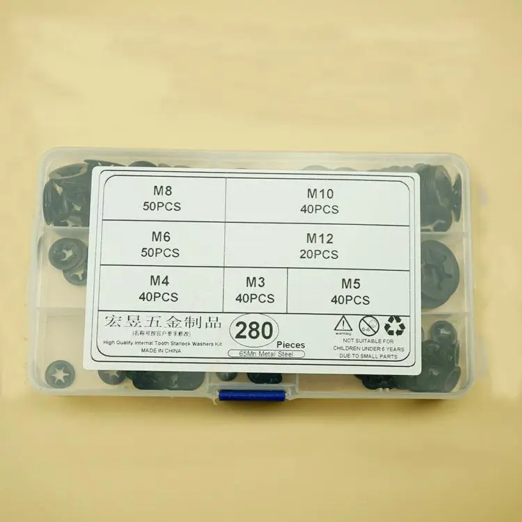 280 шт. M3 M12 шайба Внутренний Зуб замок в виде звезды нажимной Скорость клип