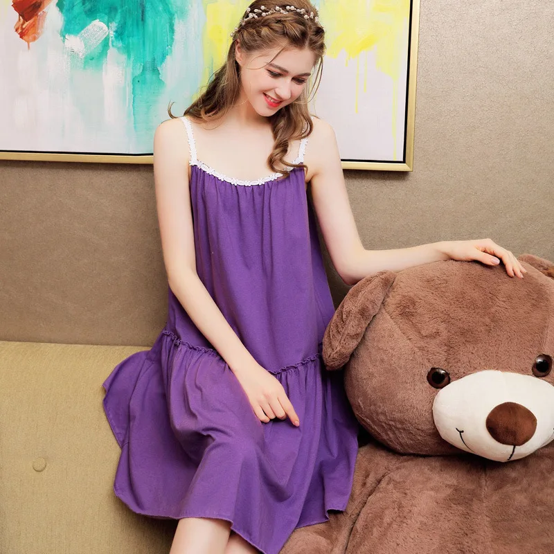 

Wasteheart Women Homewear Cotton Pruple Sexy Sleepwear Nightdress Nightwear Long Luxury Nightgown Female Court Gown