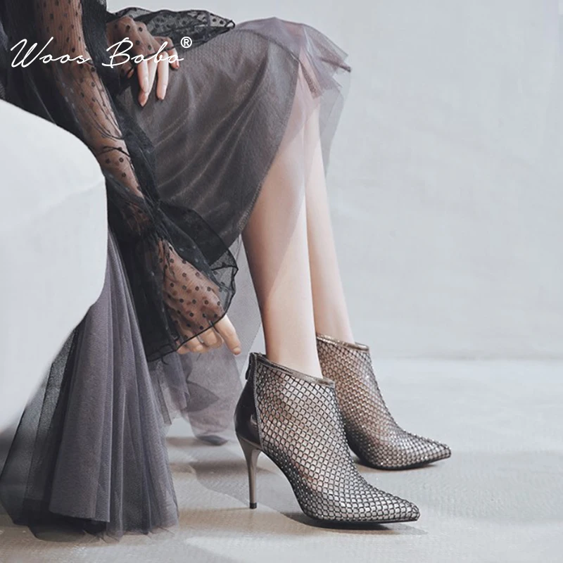 Женские ботинки с острым носком женские ботильоны на шпильке модная женская