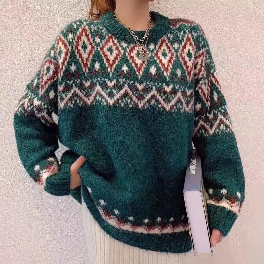

Patchwork Turtleneck Knitted Sweater Preppy Style Oversized Long Sleeve Women Clothing Korean Fashion Schoolgirl Tops