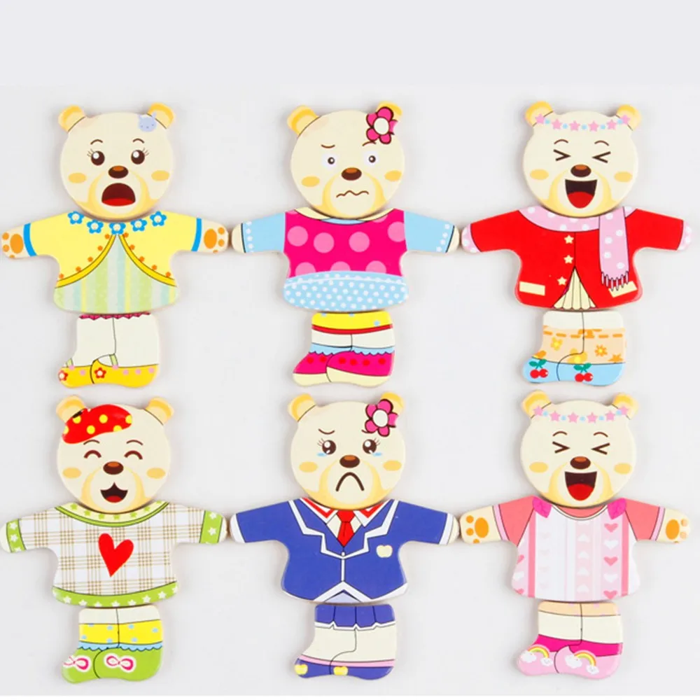 72 шт. мультфильм 3D деревянные головоломки для детей Медведь платье изменение