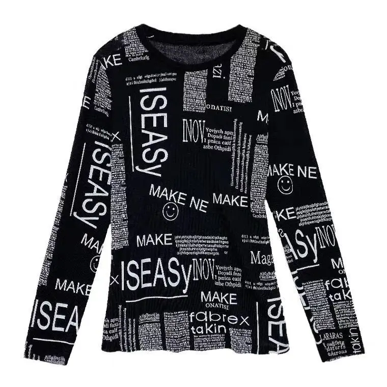 

2021 spring and autumn new fashion printed slim long sleeve T-shirt versatile round neck slim bottomed shirt women's fashion