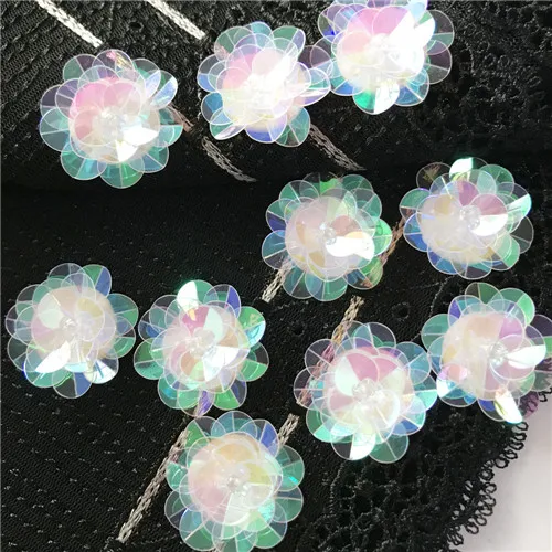 TRANSPARENT 10PCS AHYONNIEX 10 шт./лот маленькие блестки цветы нашивки с бисером нашивки пришить Бисероплетение аппликация Одежда DIY серьги обувь сумки нашивки - Цвет: TRANSPARENT 10PCS