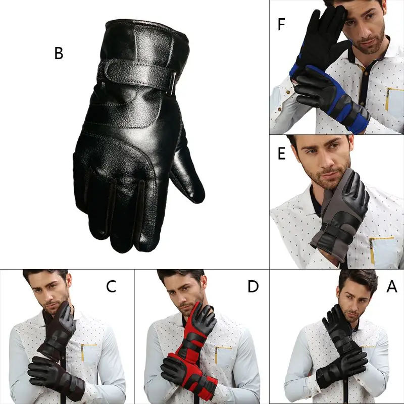 

1Pair Men Winter Warm Liner Full Finger Gloves Anti-slip Leather Driving Mittens