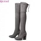 QUTAA2021 г. Женские Сапоги выше колена теплые зимние модные пикантные женские сапоги на толстом каблуке с плюшевой подкладкой размеры 34-43