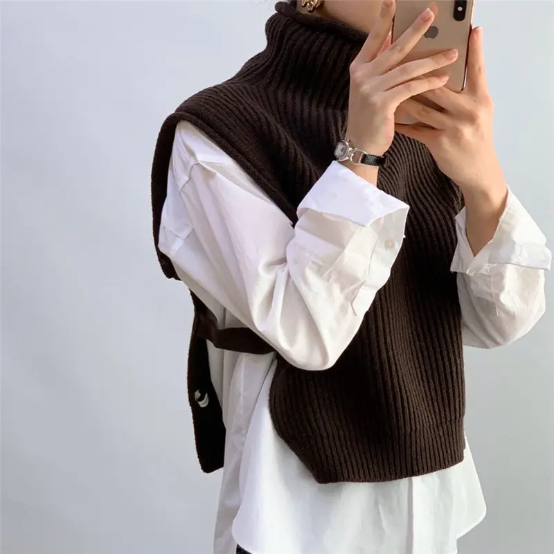 Женский трикотажный жилет HziriP Укороченный пуловер без рукавов с высоким