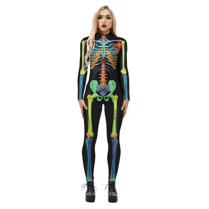 Autumn Halloween 3D Skeleton Digital Printing Breathable Tight-Fitting Long-Sleeved Jumpsuit Scary Stage Performance Disguise |