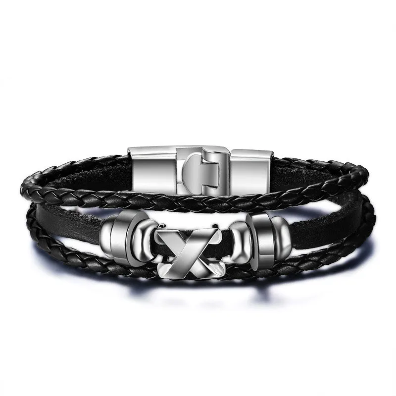 B1034-1 Новинка панк кожаные Многослойные браслеты для мужчин и женщин популярный браслет ручной работы Подвеска в виде волн браслеты коричневые браслеты - Окраска металла: B1034-1