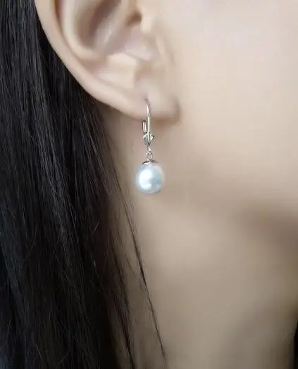 Free Shipping 10-11mm White Real South Sea Pearl Drop Earrings Dangle 14K Gold | Украшения и аксессуары