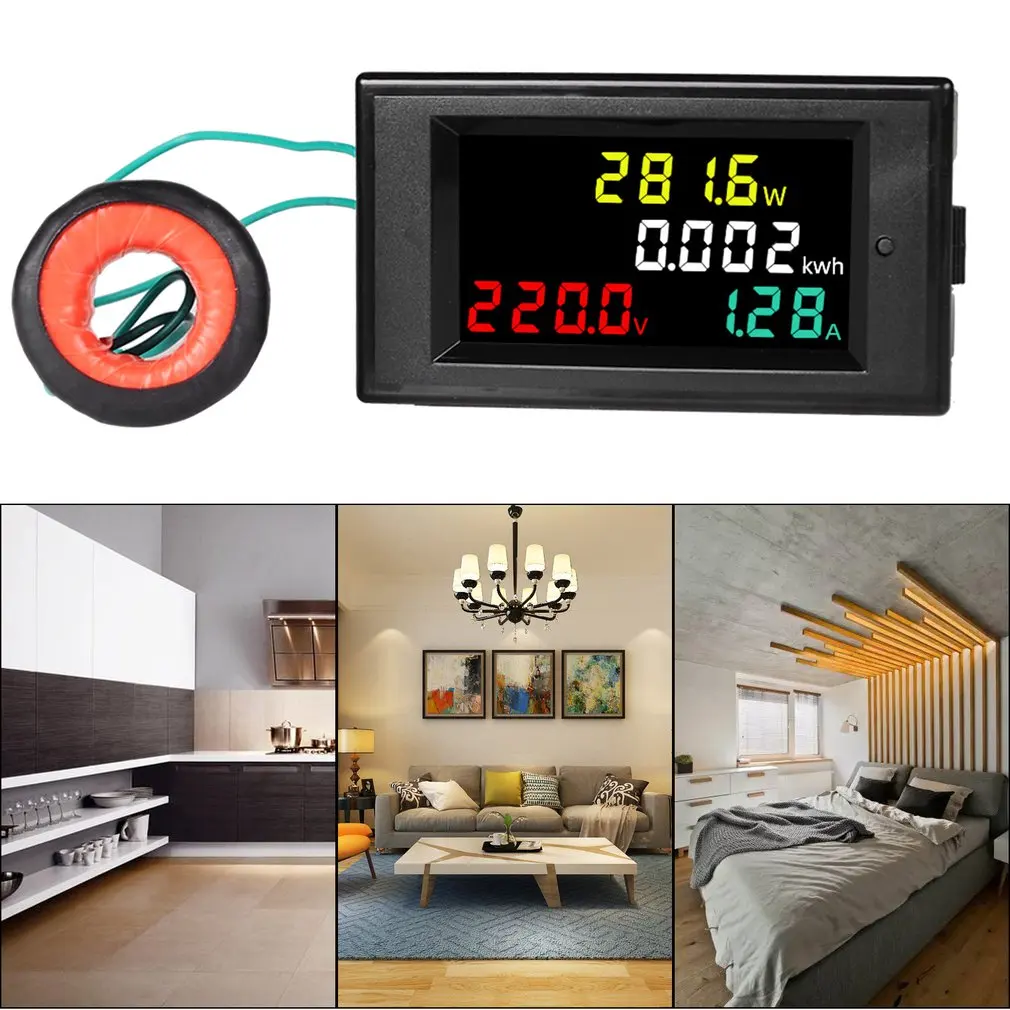 

Color LCD Display Panel Meter Energy Watt Meter With Voltmeter Ammeter Power Meter AC Multimeter 220V 380V 100A