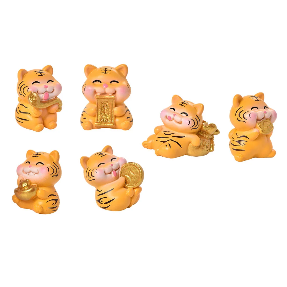 

6Pcs Resin Tiger Model Decoration Micro Landscape Ornament Garden Decor